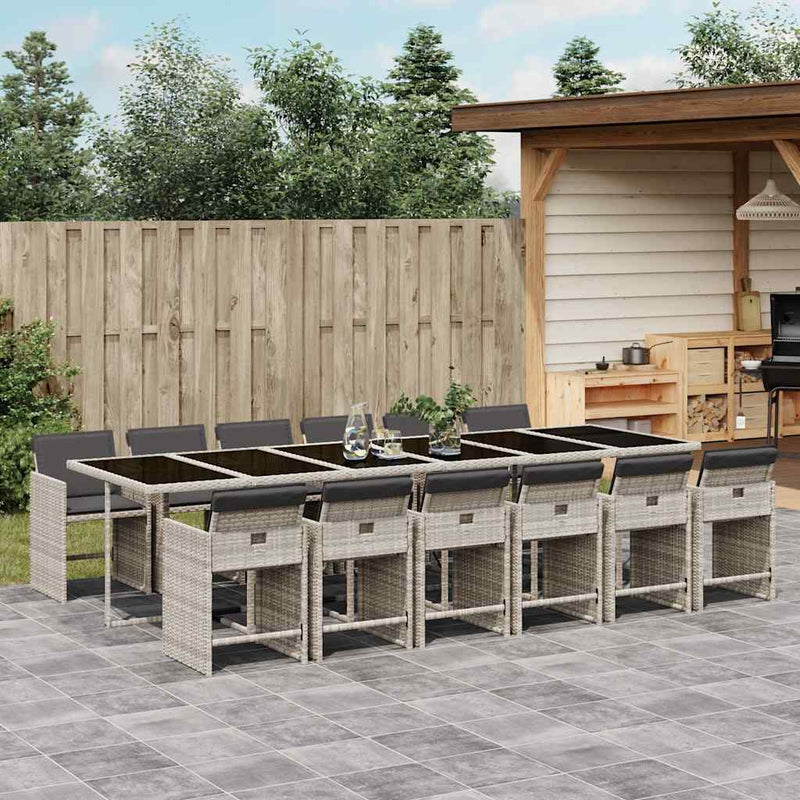 Set mobilier de grădină cu perne 13 piese gri deschis poliratan