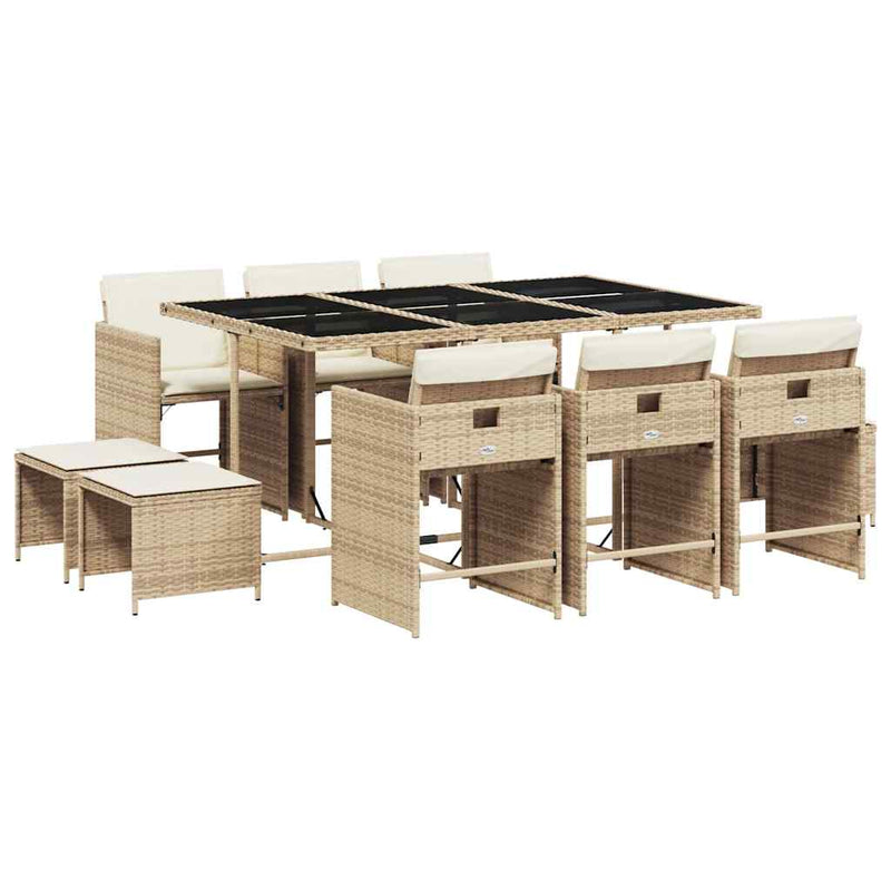 Set mobilier de grădină cu perne, 11 piese, bej, poliratan