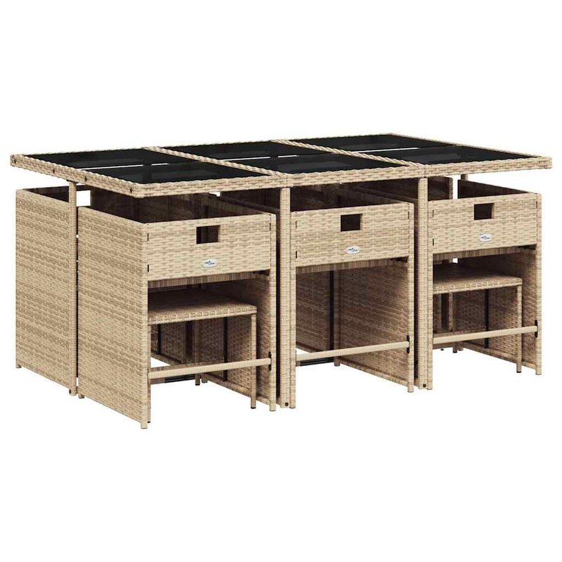 Set mobilier de grădină cu perne, 11 piese, bej, poliratan