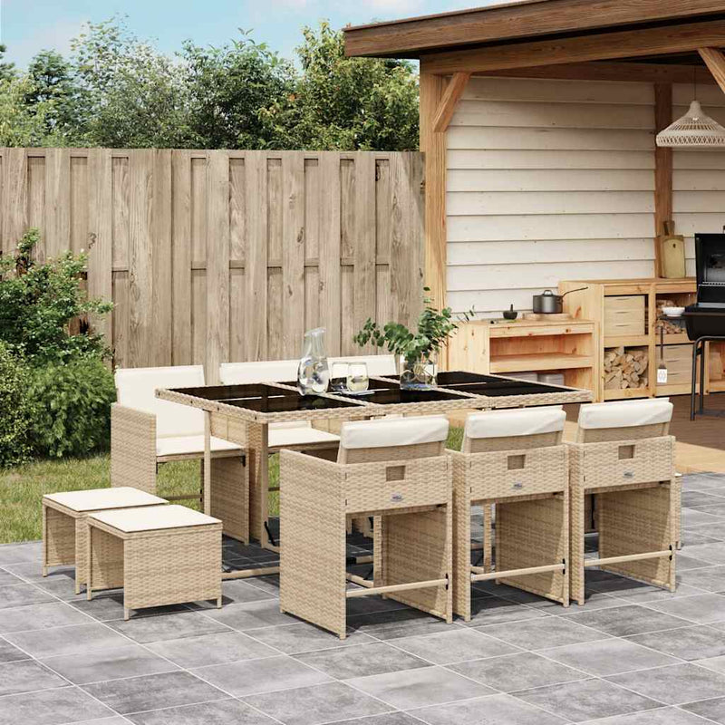 Set mobilier de grădină cu perne, 11 piese, bej, poliratan