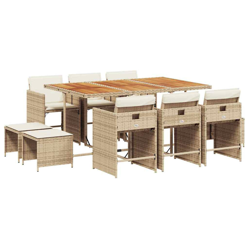 Set mobilier de grădină cu perne, 11 piese, bej, poliratan