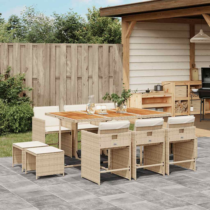Set mobilier de grădină cu perne, 11 piese, bej, poliratan
