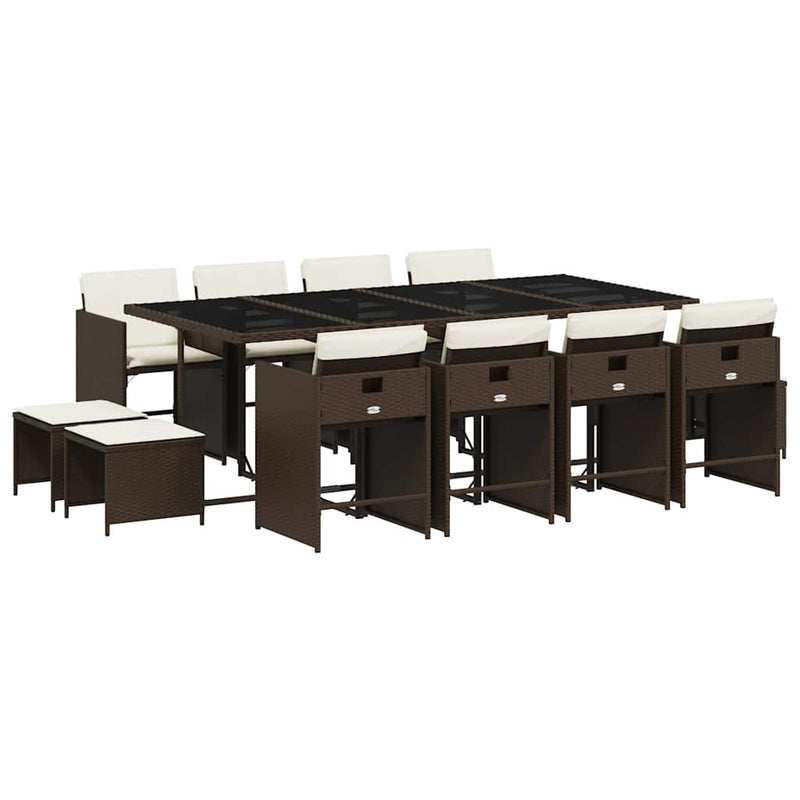 Set mobilier de grădină, 13 piese, maro, cu perne, poliratan