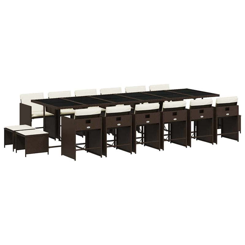 Set mobilier de grădină cu perne, 17 piese, maro, poliratan