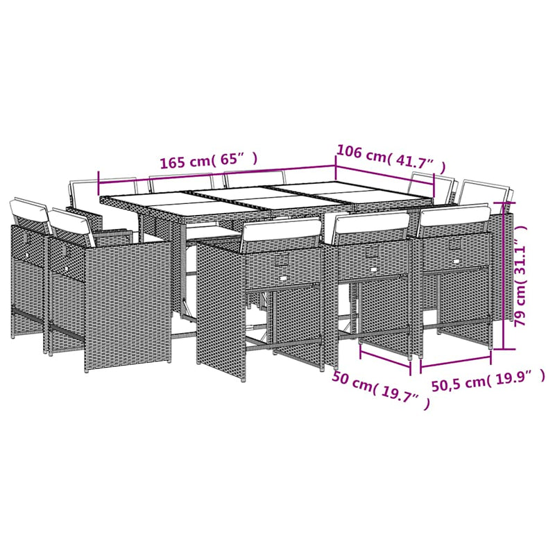 Set mobilier de exterior cu perne, 11 piese, negru, poliratan