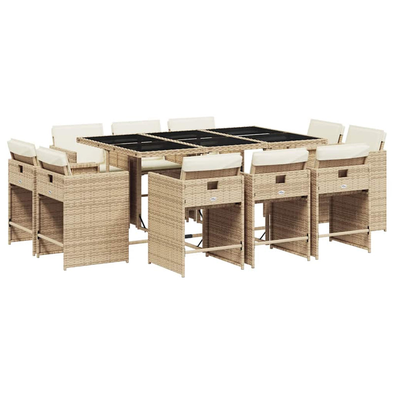 Set mobilier de grădină cu perne, 11 piese, bej, poliratan