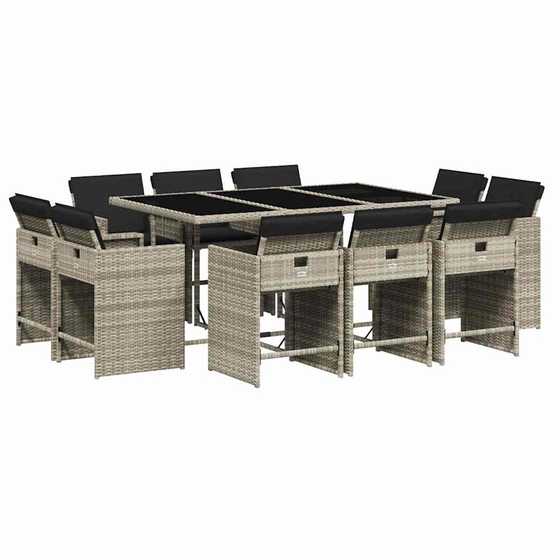 Set mobilier de grădină cu perne 11 piese gri deschis poliratan