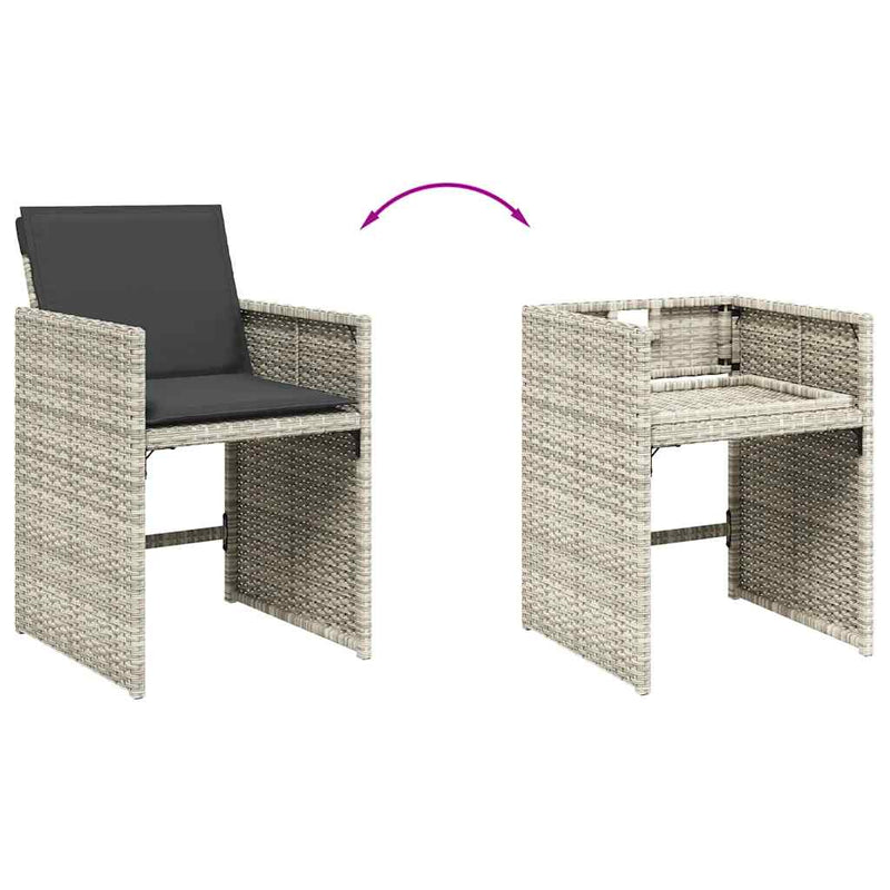 Set mobilier de grădină cu perne 11 piese gri deschis poliratan