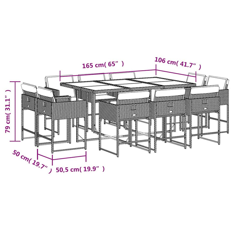 Set mobilier de grădină cu perne 11 piese gri deschis poliratan