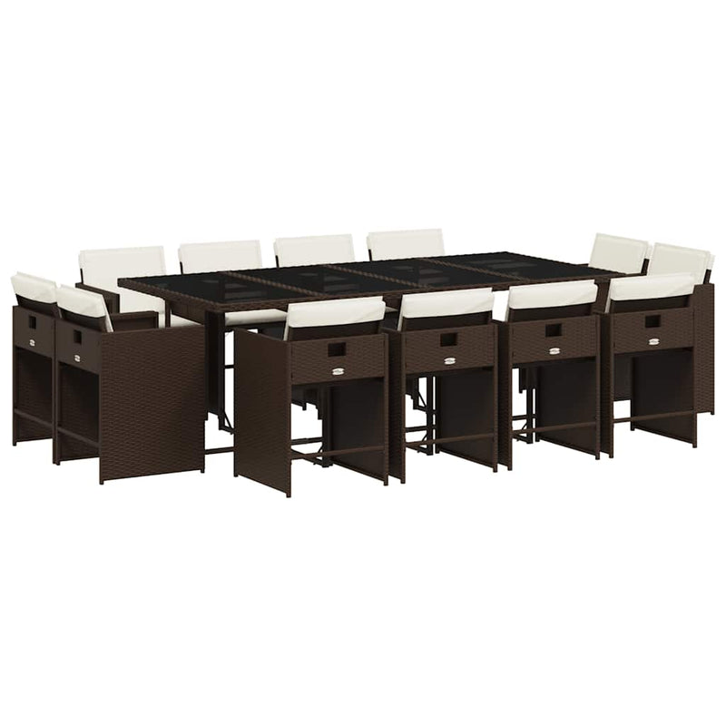 Set mobilier de grădină, 13 piese, maro, cu perne, poliratan