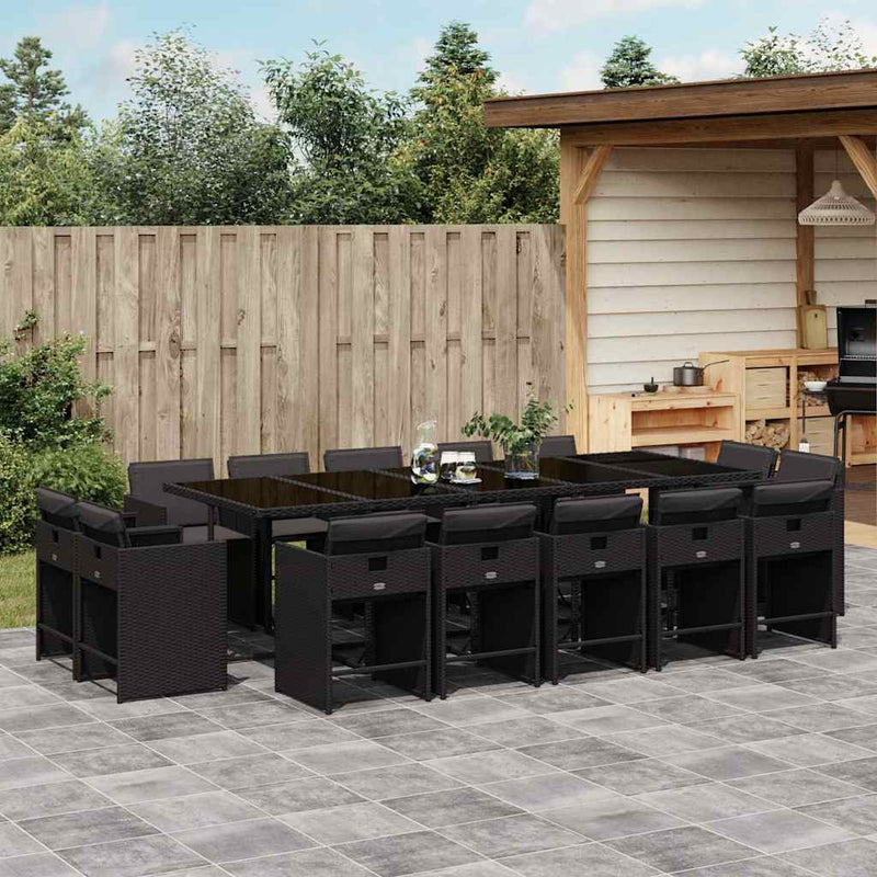 Set mobilier de grădină cu perne, 15 piese, negru, poliratan