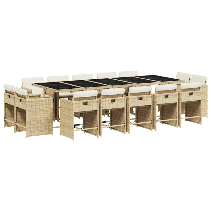 Set mobilier de grădină cu perne, 15 piese, bej, poliratan