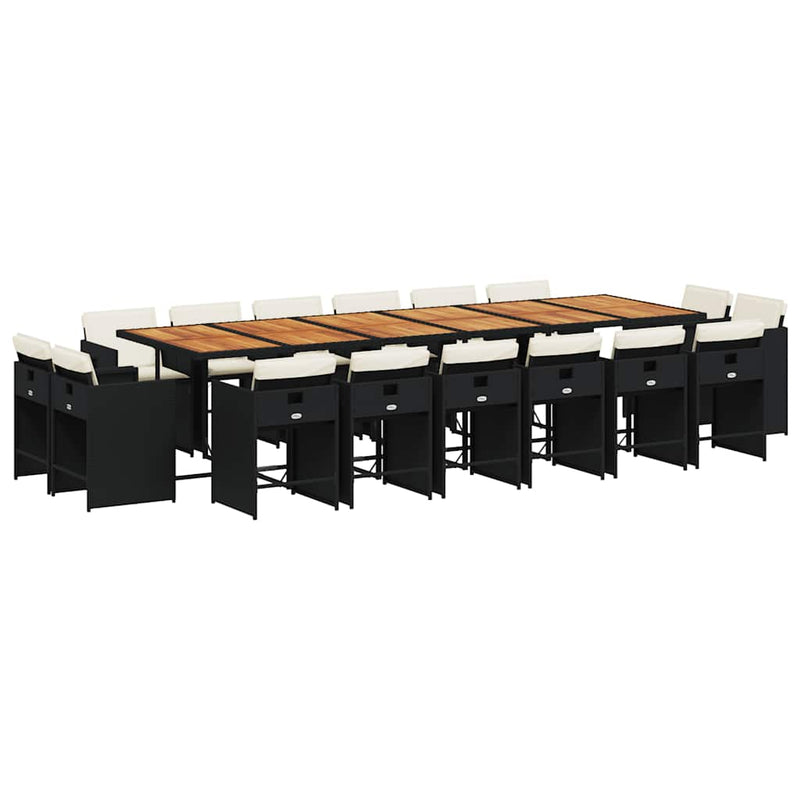 Set mobilier de grădină cu perne, 17 piese, negru, poliratan