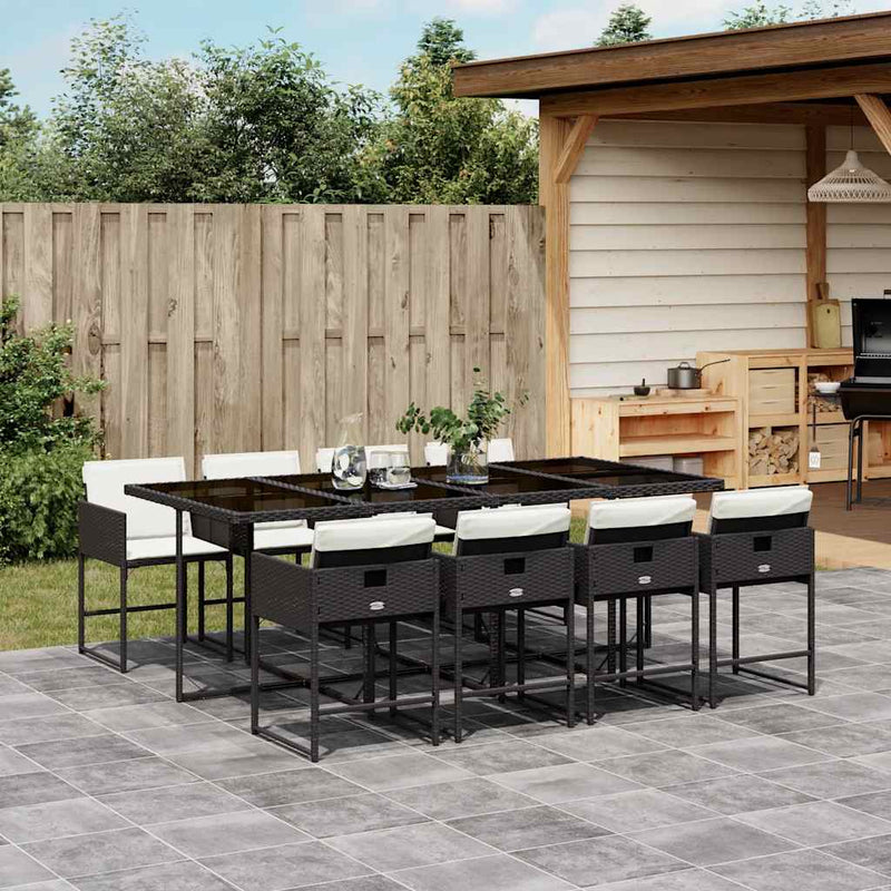 Set mobilier de grădină cu perne, 9 piese, negru, poliratan