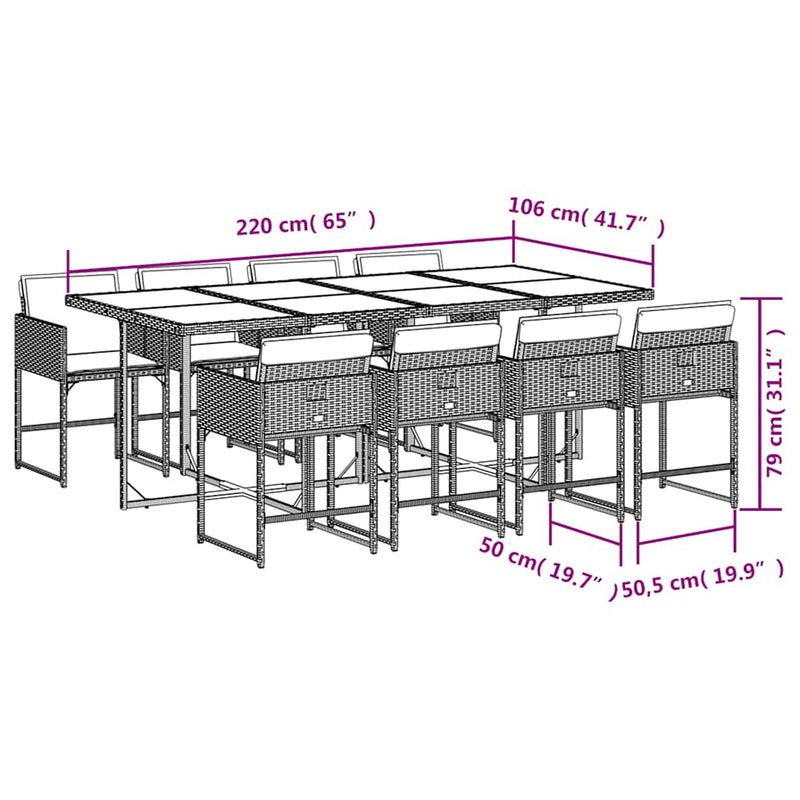 Set mobilier de grădină cu perne, 9 piese, maro, poliratan