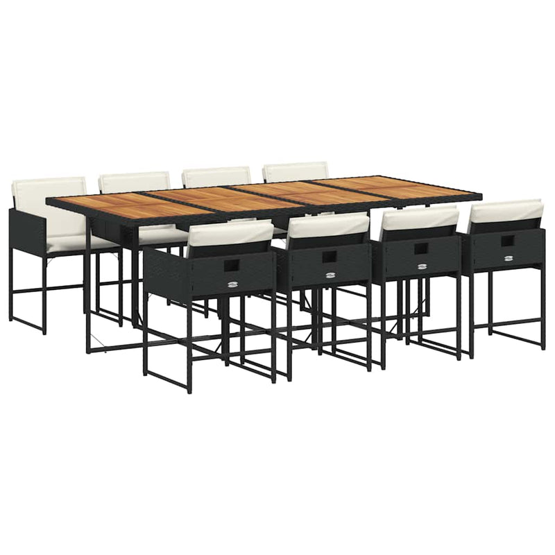 Set mobilier de grădină cu perne, 9 piese, negru, poliratan