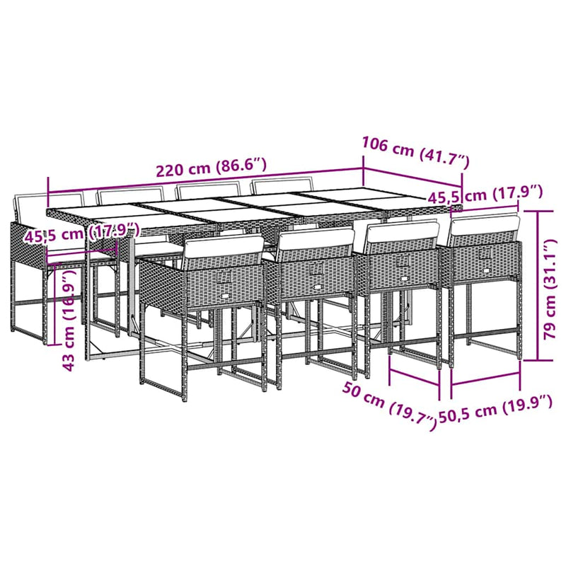 Set mobilier de grădină cu perne, 9 piese, negru, poliratan