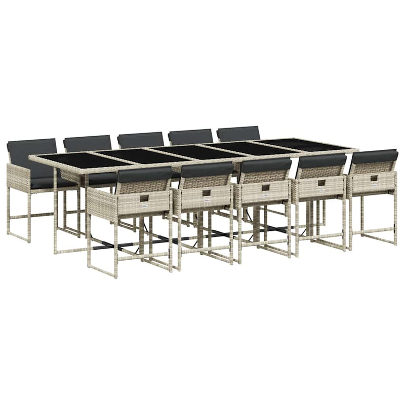 Set mobilier de grădină cu perne 11 piese gri deschis poliratan