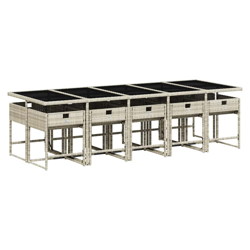 Set mobilier de grădină cu perne 11 piese gri deschis poliratan