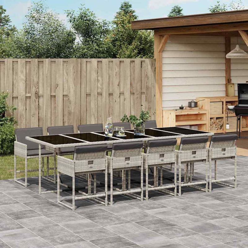 Set mobilier de grădină cu perne 11 piese gri deschis poliratan