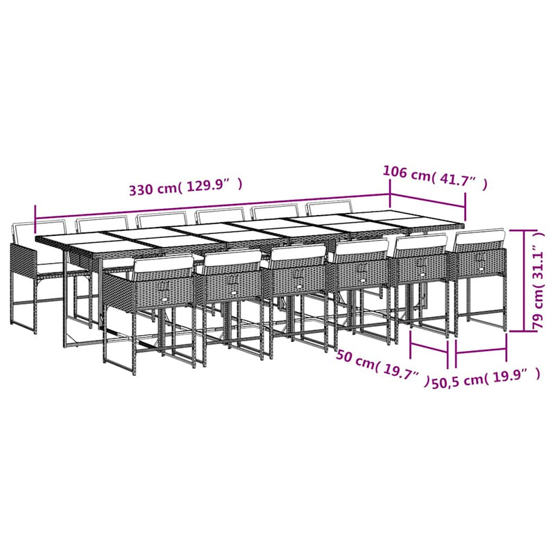 Set mobilier de grădină cu perne, 13 piese, bej, poliratan