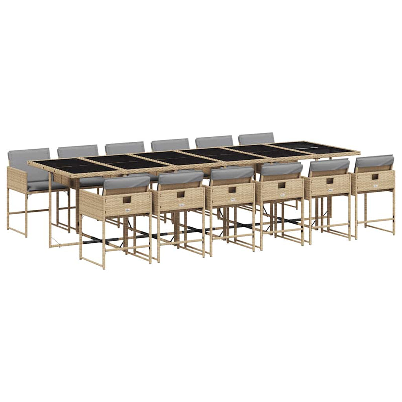 Set mobilier grădină cu perne, 13 piese, bej combinat poliratan