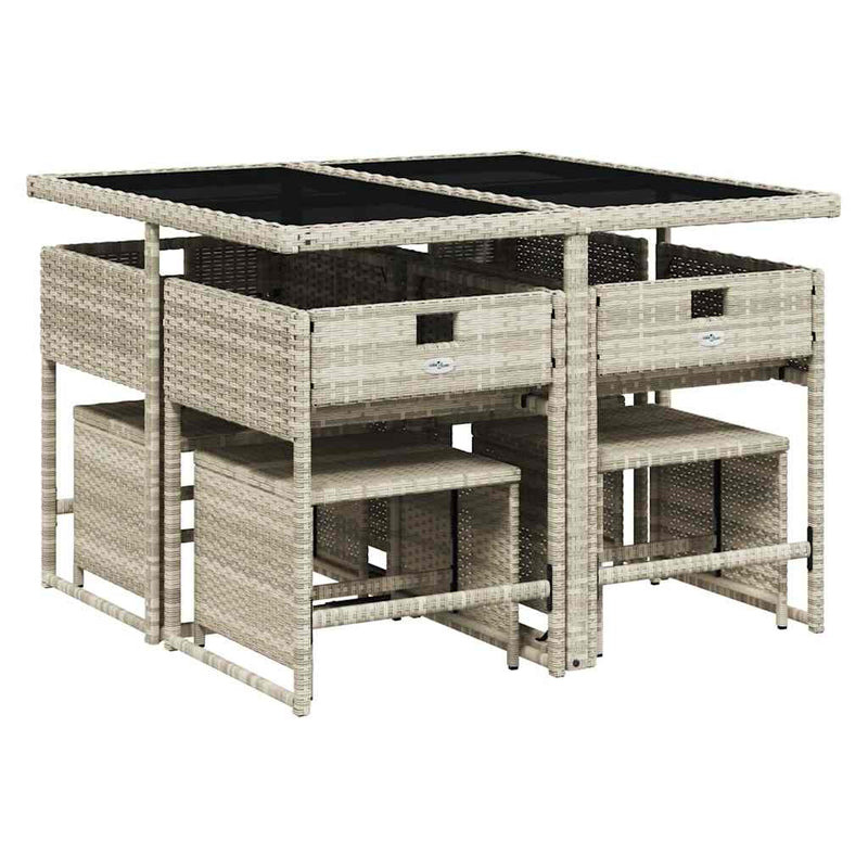 Set mobilier grădină cu perne, 9 piese, gri deschis, poliratan