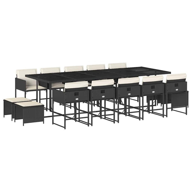 Set mobilier de grădină cu perne, 15 piese, negru, poliratan