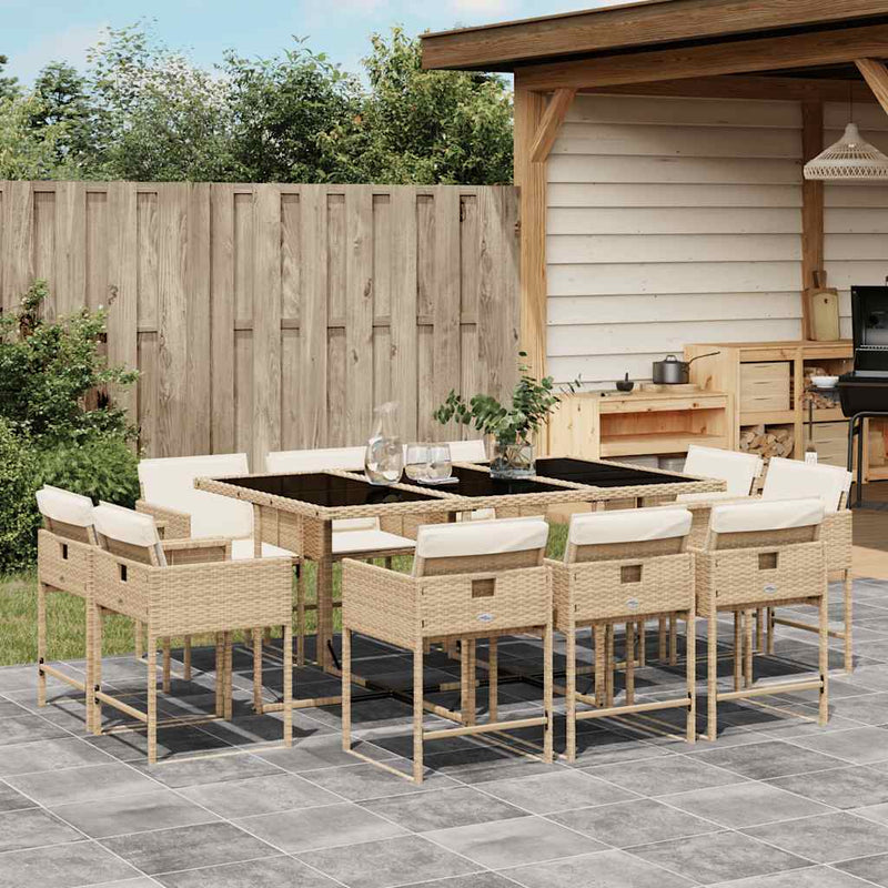 Set mobilier de grădină cu perne, 11 piese, bej, poliratan