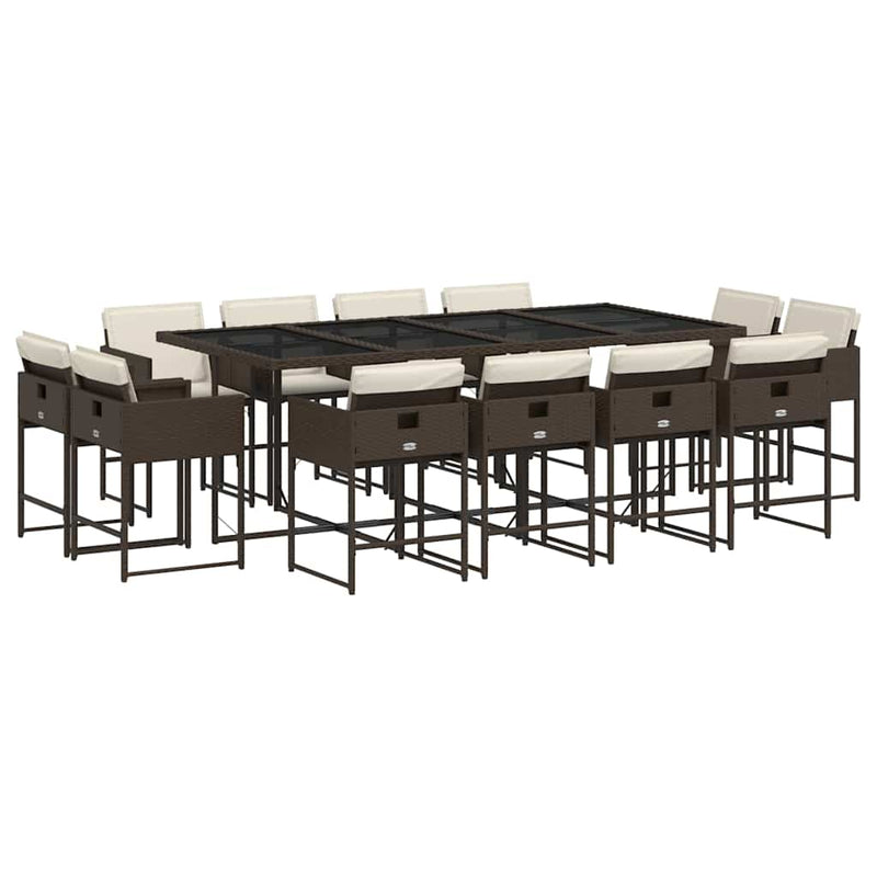 Set mobilier de grădină, 13 piese, maro, cu perne, poliratan