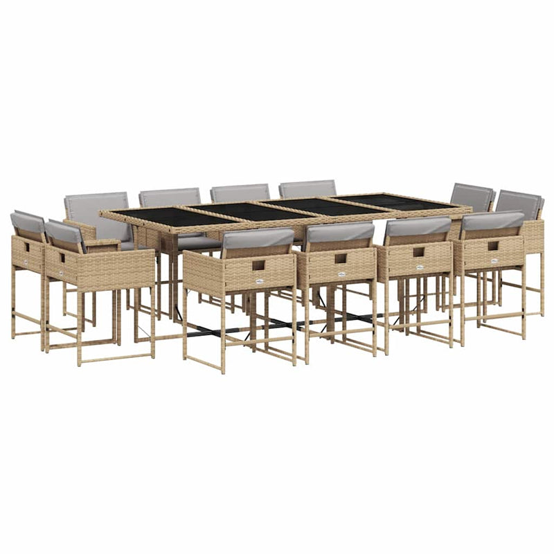 Set mobilier grădină cu perne, 13 piese, bej combinat poliratan