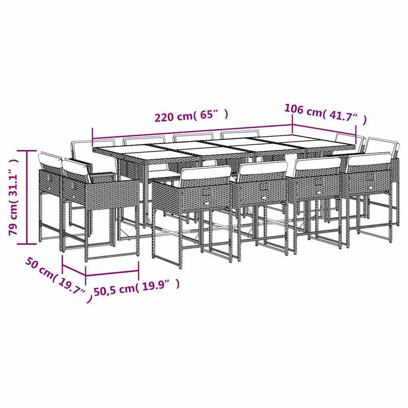 Set mobilier grădină cu perne, 13 piese, bej combinat poliratan