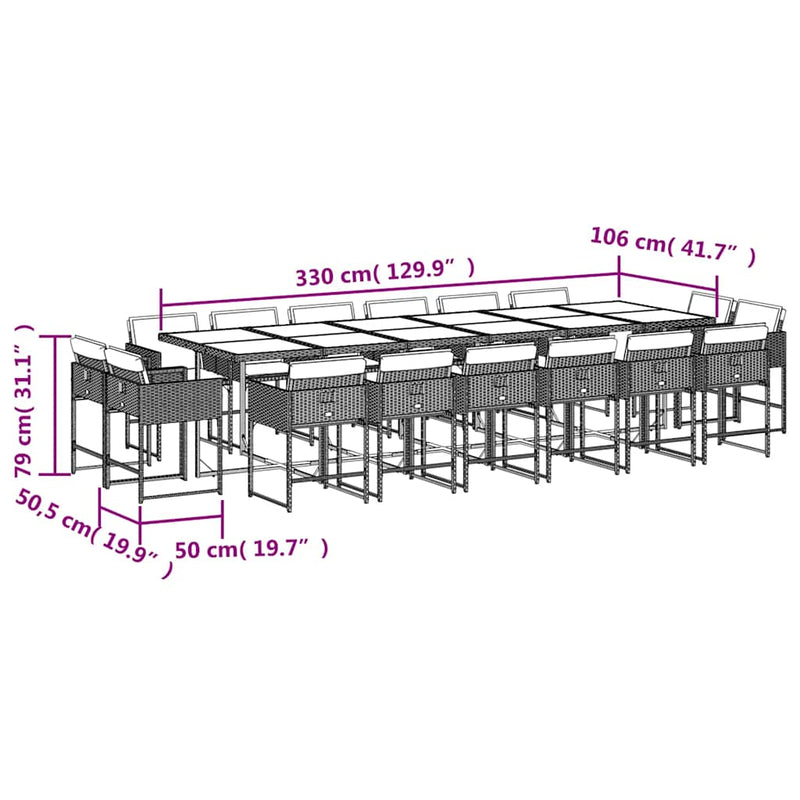 Set mobilier grădină cu perne, 17 piese bej combinat poliratan