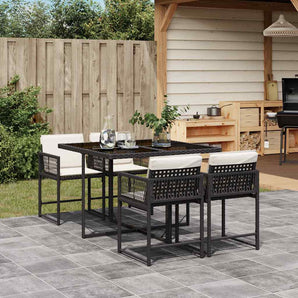Set mobilier de grădină cu perne, 5 piese, negru, poliratan
