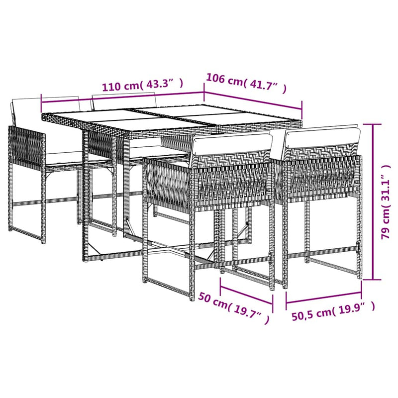 Set mobilier pentru grădină, 5 piese, cu perne, bej, poliratan