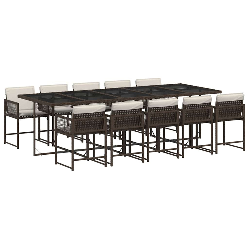 Set mobilier de grădină cu perne, 11 piese, maro, poliratan