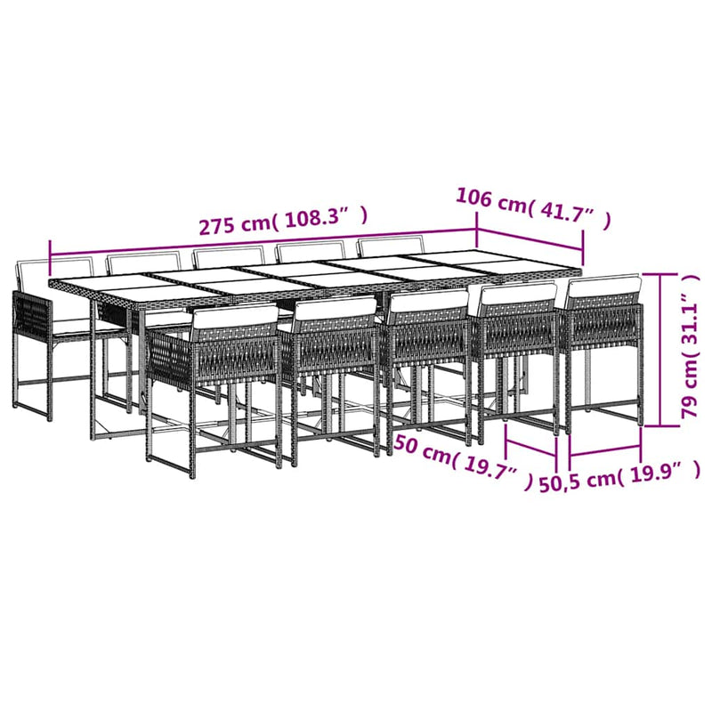 Set mobilier grădină cu perne, 11 piese bej combinat poliratan