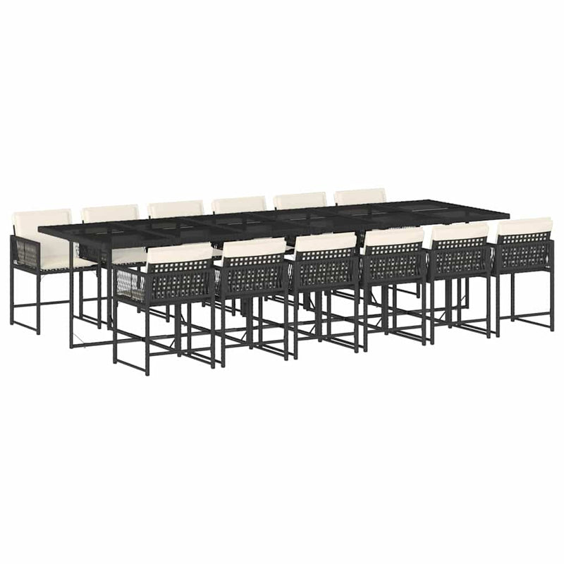 Set mobilier de grădină cu perne, 13 piese, negru, poliratan