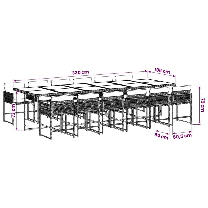 Set mobilier de grădină cu perne, 13 piese, negru, poliratan