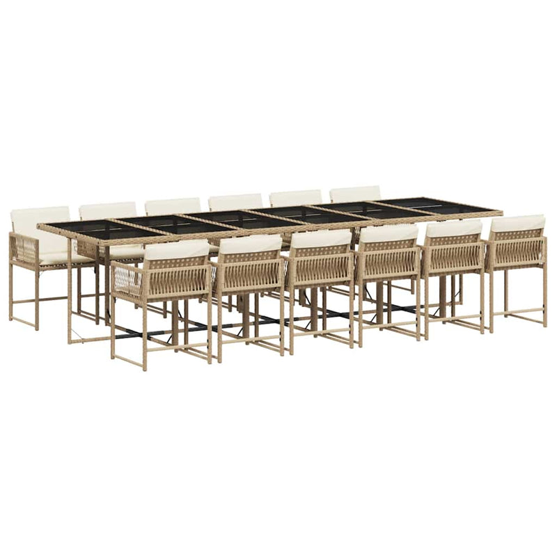 Set mobilier de grădină cu perne, 13 piese, bej, poliratan