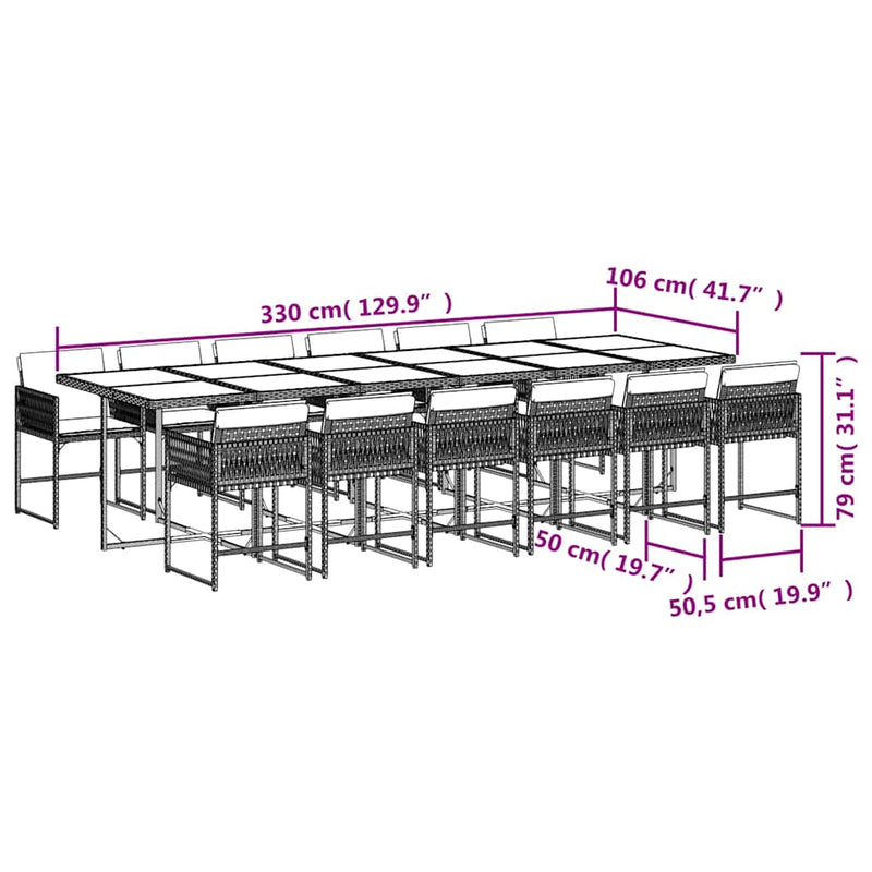 Set mobilier de grădină cu perne, 13 piese, bej, poliratan
