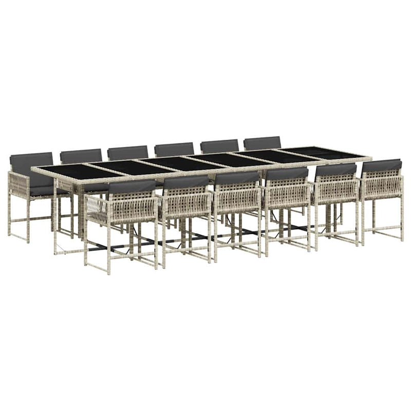 Set mobilier de grădină cu perne 13 piese gri deschis poliratan