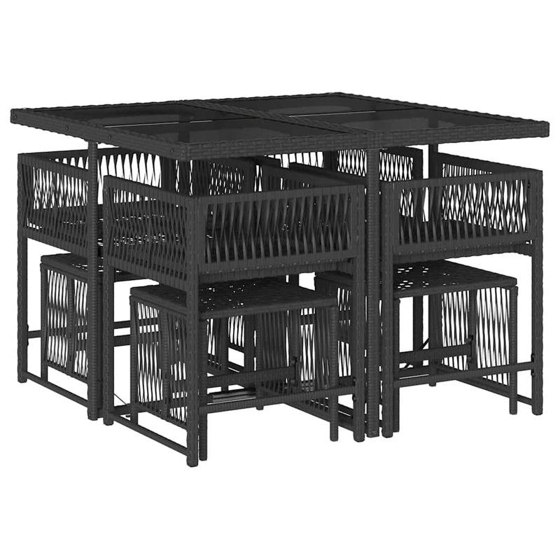 Set mobilier de grădină cu perne, 9 piese, negru, poliratan