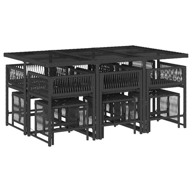 Set mobilier de exterior cu perne, 11 piese, negru, poliratan