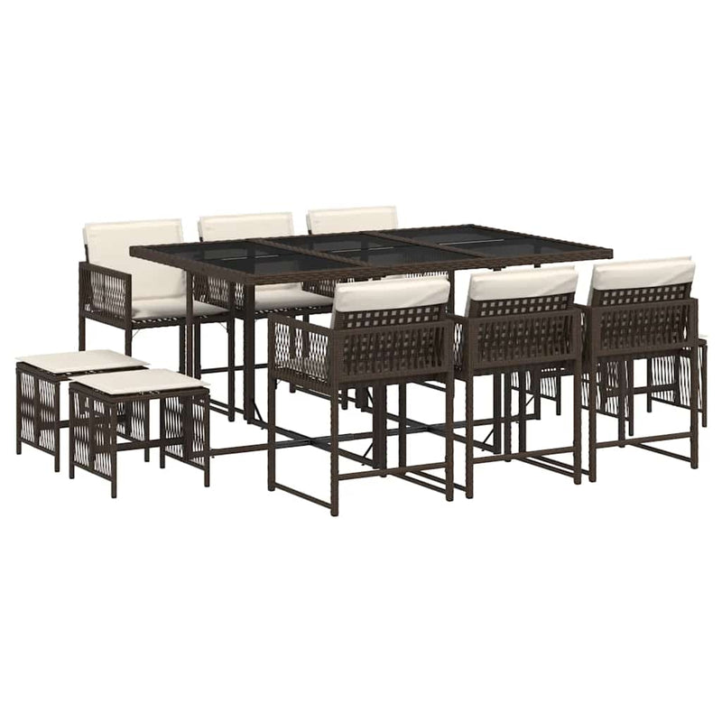Set mobilier de grădină cu perne, 11 piese, maro, poliratan