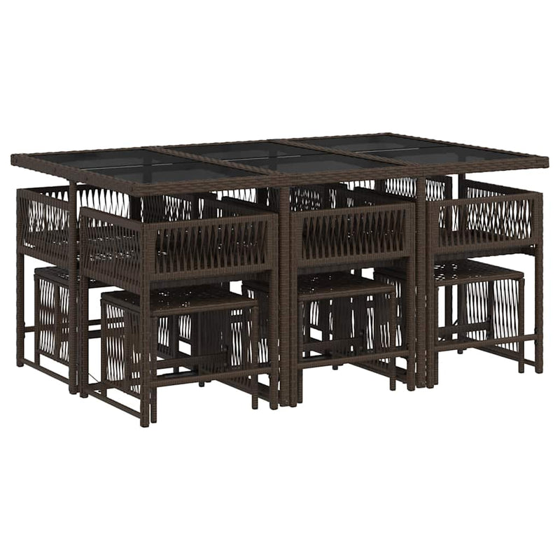 Set mobilier de grădină cu perne, 11 piese, maro, poliratan