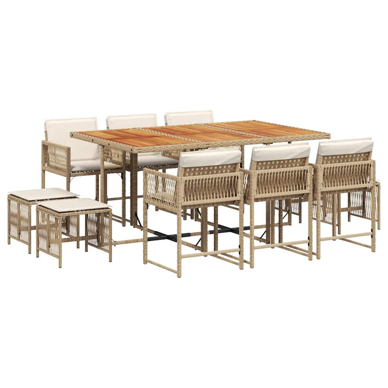 Set mobilier de grădină cu perne, 11 piese, bej, poliratan