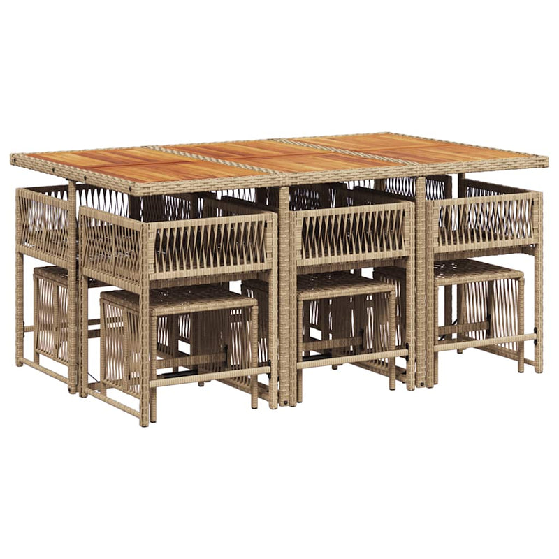 Set mobilier de grădină cu perne, 11 piese, bej, poliratan