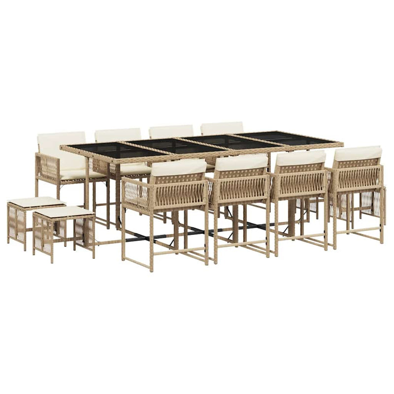 Set mobilier de grădină cu perne, 13 piese, bej, poliratan