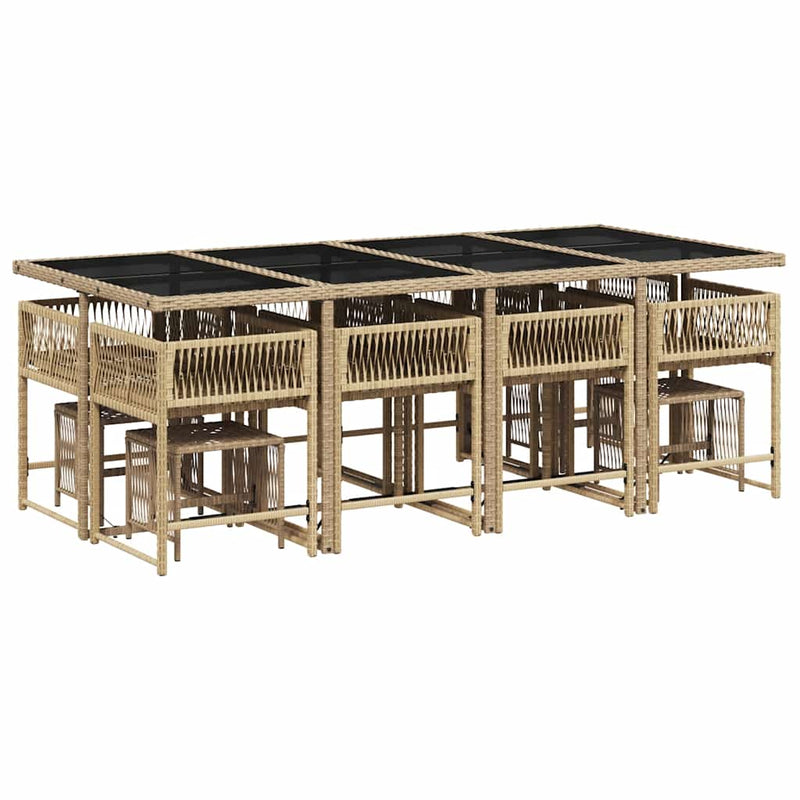 Set mobilier de grădină cu perne, 13 piese, bej, poliratan